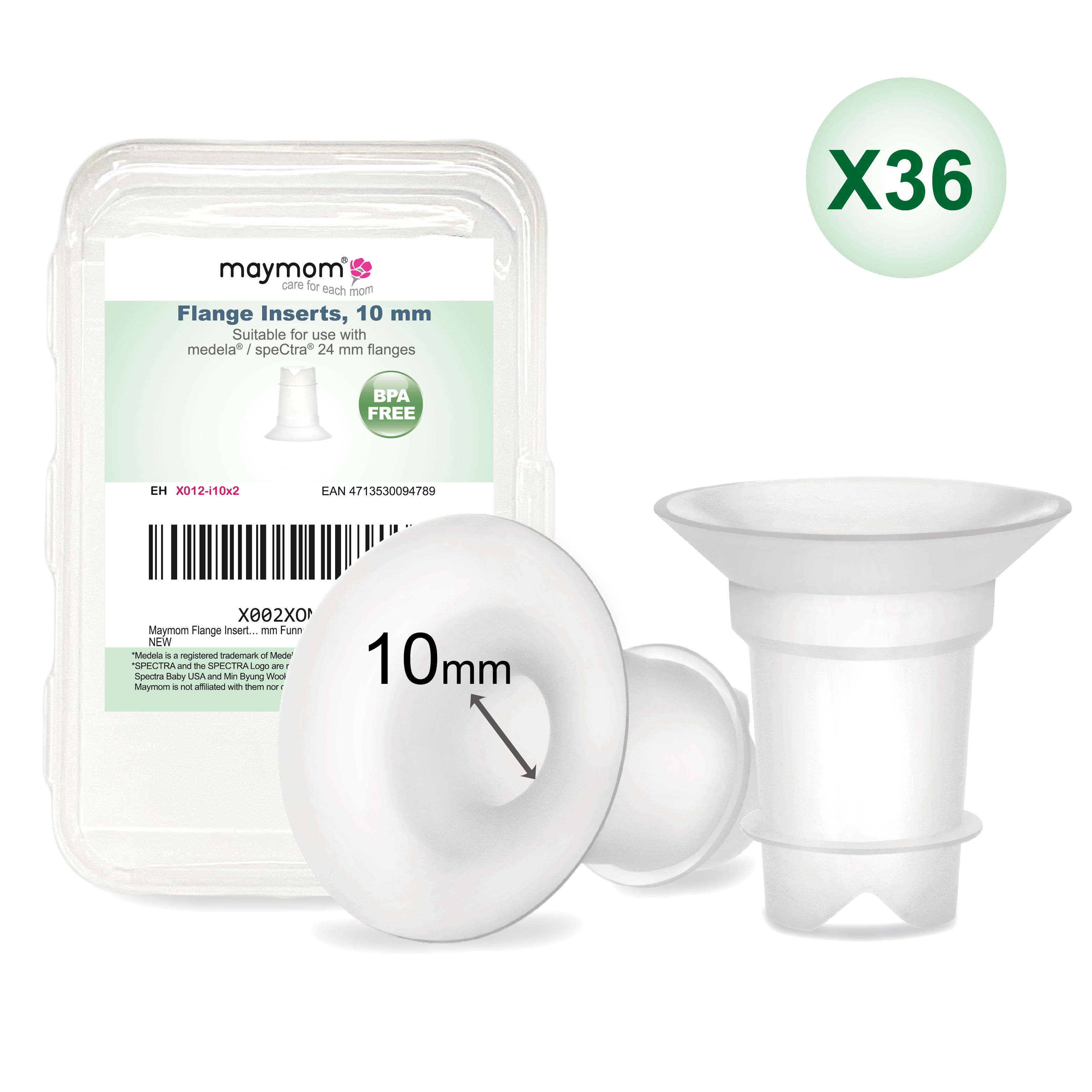 Maymom Flange Inserts 10 mm for Medela, Spectra 24 mm Shields/Flanges, Momcozy/Willow Wearable Cup. Compatible with Medela Frees