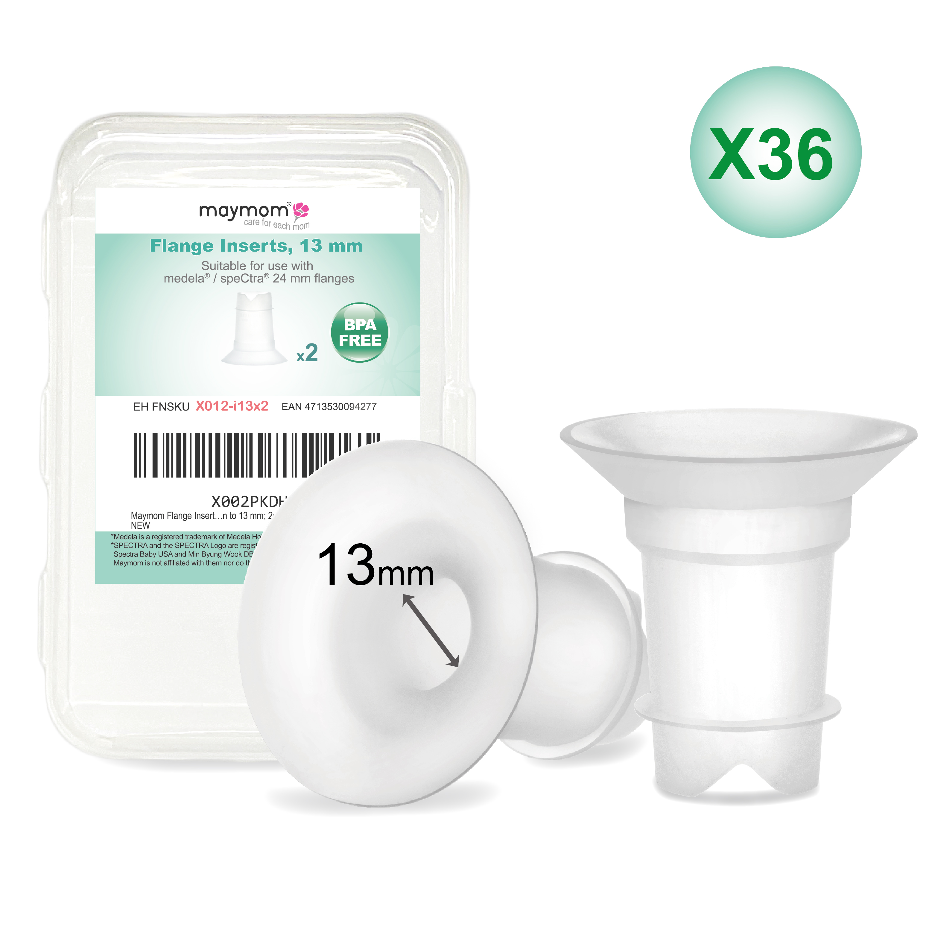 Maymom Flange 13mm Inserts Compatible with Medela, Spectra 24 mm Shields/Flanges, Momcozy/Willow Wearable Cup. - Click Image to Close
