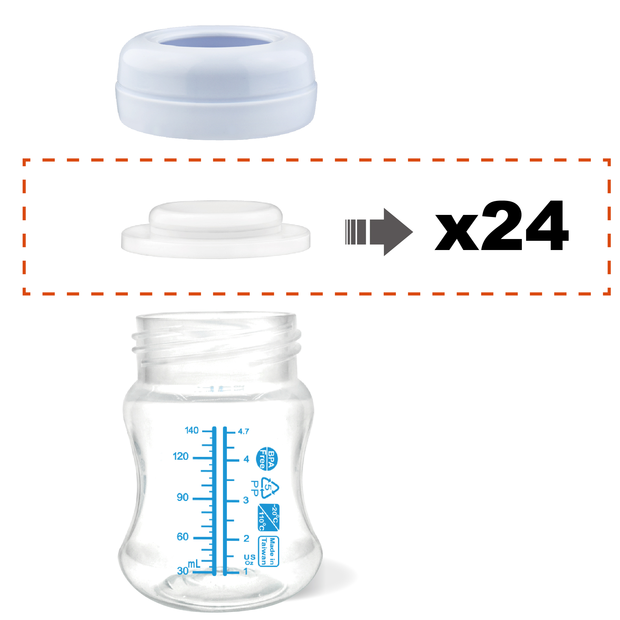 (image for) Milk Bottle Sealing Disk, Wide-Mouth, bulk, 24 pc